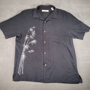 Island Republic Silk Bamboo Print Button Up Short Sleeve Camp Shirt Mens Size XL
